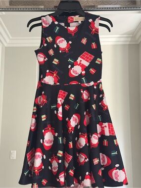 Kate Kasin Girls Christmas Santa Dress Size 10-11Y Black Fit & Flare Holiday